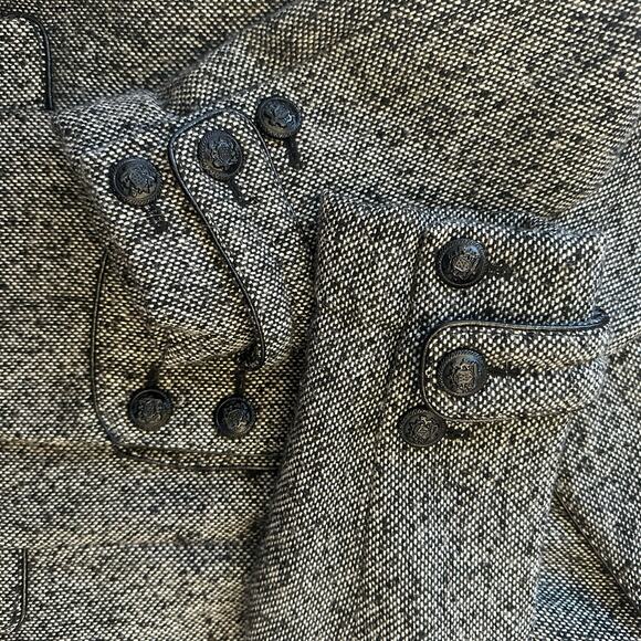 Guess Wool Blend Pea Coat Military Black and White Pleated Knee Length Large - Picture 5 of 16